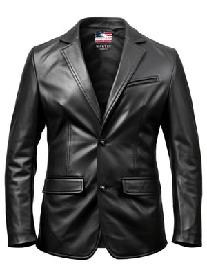 Two Button Men Black Leather Blazer – Leather Blazer for Men