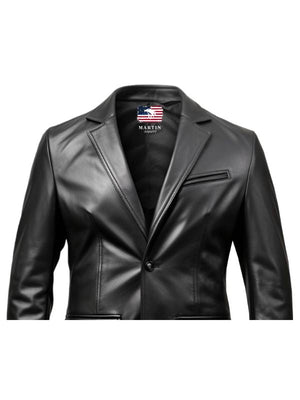 Two Button Men Black Leather Blazer – Leather Blazer for Men