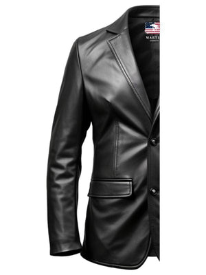 Two Button Men Black Leather Blazer – Leather Blazer for Men