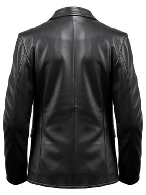 Two Button Men Black Leather Blazer – Leather Blazer for Men