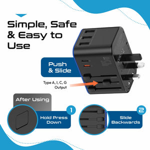 All-In-One International Travel Adapter Plug - 2 USB-C (PD & QC) - 3 USB Ports (UP-11KU) - TRAPSKI