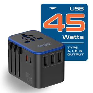 All-In-One International Travel Adapter Plug - 2 USB-C (PD & QC) - 3 USB Ports (UP-11KU) - TRAPSKI