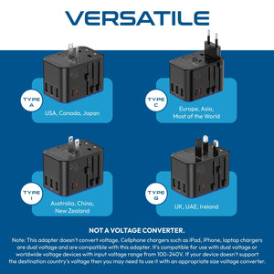 All-In-One International Travel Adapter Plug - 2 USB-C (PD & QC) - 3 USB Ports (UP-11KU) - TRAPSKI