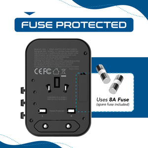 All-In-One International Travel Adapter Plug - 2 USB-C (PD & QC) - 3 USB Ports (UP-11KU) - TRAPSKI