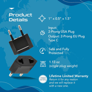 USA / N. America to Europe Travel Adapter - Non-Grounded (UP-12AE, 12 Pack) - TRAPSKI