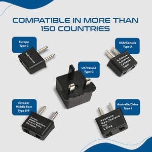 International Travel Adapter Plug Set - 5 pcs Set with Pouch (UP-5S) - Non-Grounded - TRAPSKI