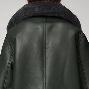 Women’s Green RAF Aviator Styled Shearling Leather Jacket