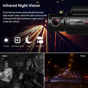 Rexing V3C Dual Camera Front and Inside Cabin Full HD 1080p Dash Cam with WiFi (Open Box)