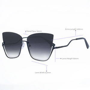 Vixen - Black Lens Black Frame Metal Cateye Sunglasses