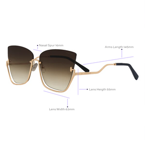Vixen - Brown Lens Gold Frame Metal Cateye Sunglasses