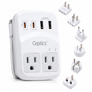 World-Way 6 Travel Adapter Kit | 2 USB-A + 2 USB-C + 1 USB-C Cable + 2 US Outlets - Grounded (WPS-5B)
