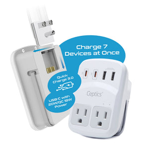 World-Way 6 Travel Adapter Kit | 2 USB-A + 2USB-C + 2 US Outlets - Grounded (WPS-5B) - TRAPSKI