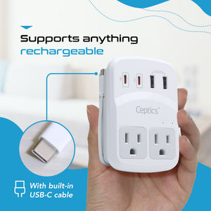 World-Way 6 Travel Adapter Kit | 2 USB-A + 2USB-C + 2 US Outlets - Grounded (WPS-5B) - TRAPSKI