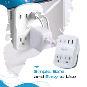 World-Way 6 Travel Adapter Kit | 2 USB-A + 2USB-C + 2 US Outlets - Grounded (WPS-5B) - TRAPSKI
