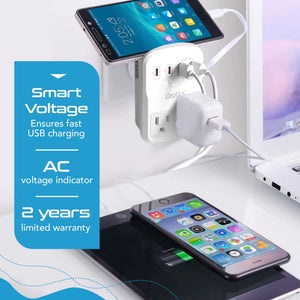 World-Way 6 Travel Adapter Kit | 2 USB-A + 2USB-C + 2 US Outlets - Grounded (WPS-5B) - TRAPSKI