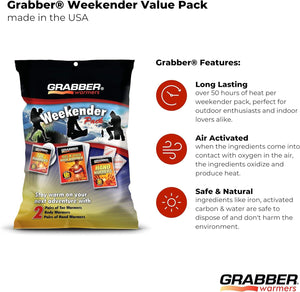 Grabber Warmers Weekender Multi-Warmer Pack, 2 Pair Hand, 2 Pair Toe, 2 Peel N' Stick Body Warmers, 6-Count