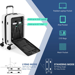 20 Inch Carry-on Luggage PC Hardside Suitcase TSA Lock with Front Pocket and USB Port