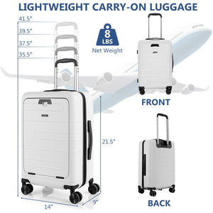 20 Inch Carry-on Luggage PC Hardside Suitcase TSA Lock with Front Pocket and USB Port