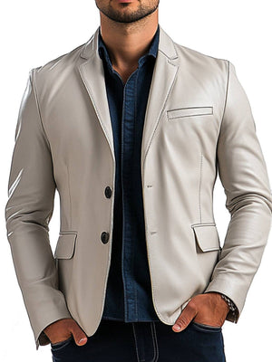 William Men's Cream White Leather Blazer