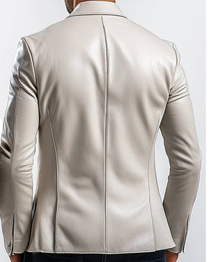 William Men's Cream White Leather Blazer