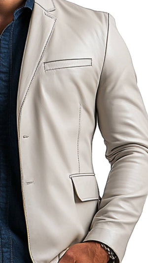 William Men's Cream White Leather Blazer