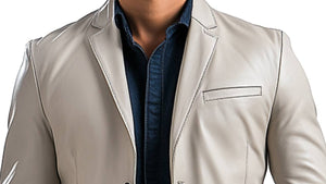 William Men's Cream White Leather Blazer