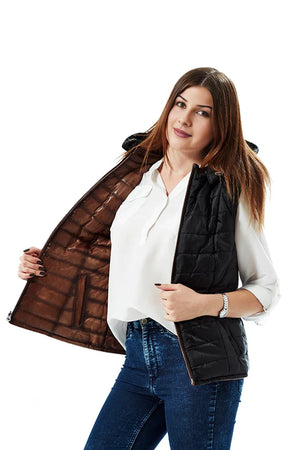 Hadley Black Leather Vest for Women