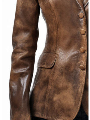 Women Alessia Brown Distressed Leather Blazer