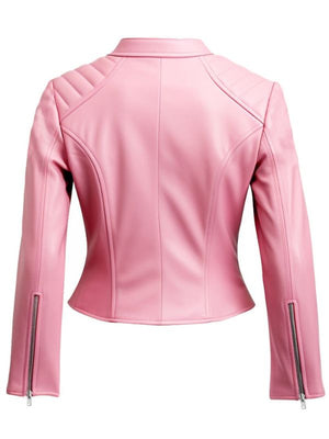 Women's Biker Jacket Pink Faux Leather