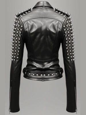 Women Black Biker Real Leather Jacket