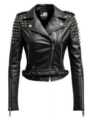 Women Black Biker Slimfit Real Leather Jacket