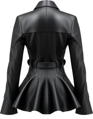 Women Black Designer Peplum Leather Jacket