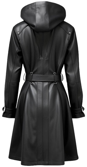 Women’s Black Hooded Leather Coat