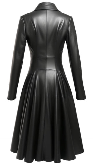 Women’s Black Leather Long Coat