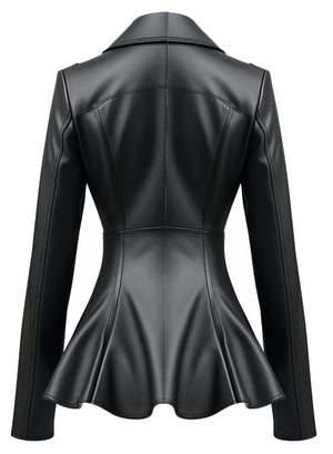 Women Black Peplum Leather Jacket