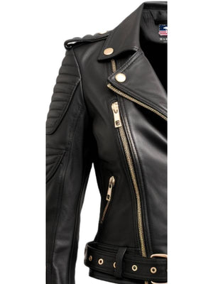 Women Black Quilted Designer Leather Jacket