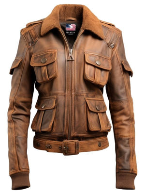 Women Brown Distressed Leather Jacket