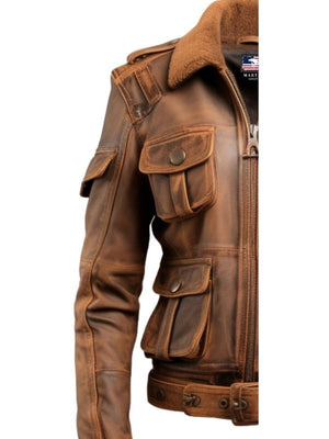 Women Brown Distressed Leather Jacket