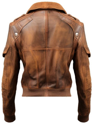 Women Brown Distressed Leather Jacket