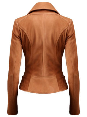 Women Camel Brown Suede Leather Jacket