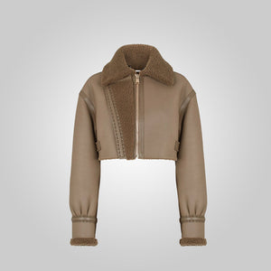 Women’s Cropped Brown Leather Jacket with Fur