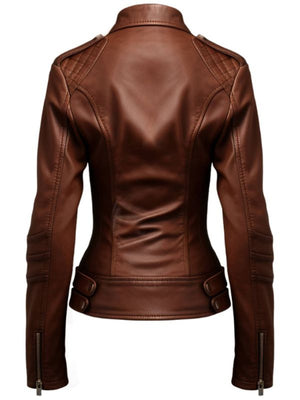 Women Real Leather Brown Style Leather Jacket