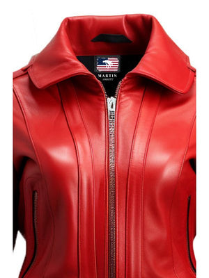Women Red Bomber Leather Jacket