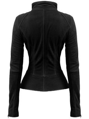 Women Slim Fit Black Suede Leather Jacket
