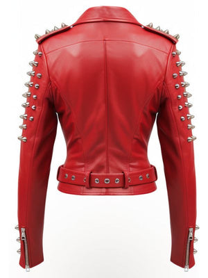 Women’s Studded Red Leather Jacket