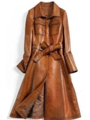 Women's Italian Brown Waxed Leather Coat
