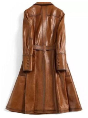 Women's Italian Brown Waxed Leather Coat
