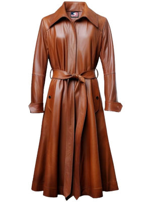 Women’s Tan Leather Coat – Classic Button-Front Outerwear