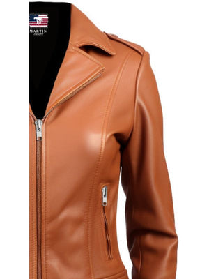 Women’s Tan Biker Leather Jacket