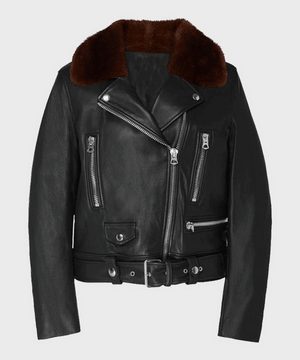 Women’s Black Shearling Motorcycle Leather Jacket